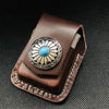 Coffee Handmade Leather Mens Floral Zippo Lighter Holders Lighter Case For Men