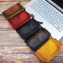 Vintage Embossed Brown Leather Men's Key Wallet Black Key Case Car Car Key Holder For Men - imessengerbags