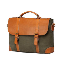 Army Green Leather Canvas Mens Casual Briefcase Shoulder Bag Messenger Bags Casual Courier Bags for Men