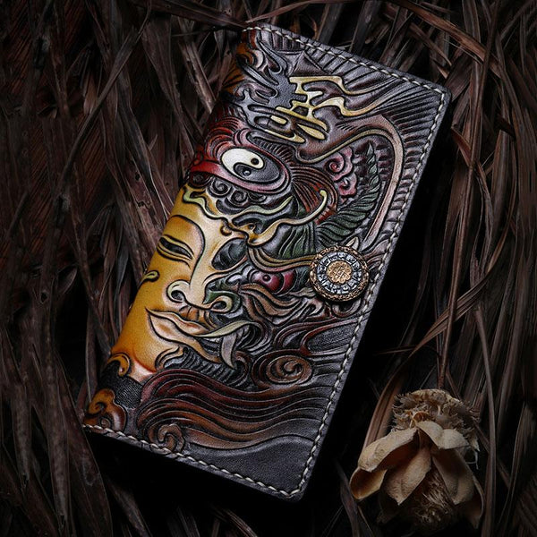 Handmade Leather Buddha&Demon Mens Chain Biker Wallet Cool Leather Wallet With Chain Wallets for Men - imessengerbags