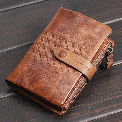 Handmade Mens Cool billfold Leather Wallet Men Small Zipper Wallets Bifold for Men - imessengerbags