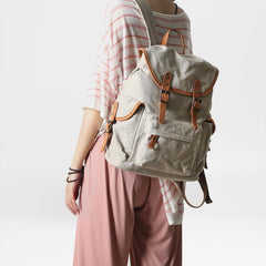 Cute Canvas Womens Mens Classic 14‘’ Green Computer Backpack White Women's School Backpack Travel Backpack for Men - imessengerbags