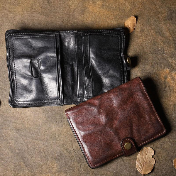 Pleated Leather Mens Vertical Black billfold Wallet Men Brown Small Bifold Wallets for Men