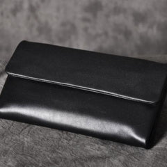 Handmade Leather Mens Cool Long Leather Wallet Trifold Clutch Wallet for Men
