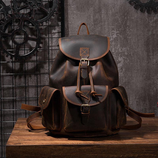 Vintage Mens Leather School Backpacks Satchel Backpack Leather Travel Backpack for Men - imessengerbags