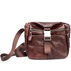 Black Leather Mens Casual Small Courier Bag Messenger Bags Brown Postman Bag For Men - imessengerbags