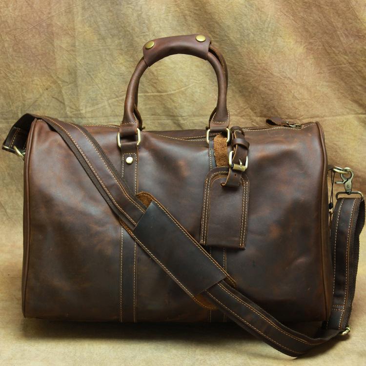 Brown Leather Men's 14 inches Overnight Bag Travel Bag Luggage Weekender Bag For Men - imessengerbags