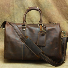 Brown Leather Men's 14 inches Overnight Bag Travel Bag Luggage Weekender Bag For Men