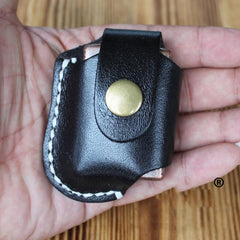 Handmade Mens Black Leather Standard Zippo Lighter Cases Zippo Lighter Holder with Belt Loop - imessengerbags