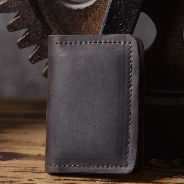 Handmade Leather Mens Cool Wallet Card Slim Wallet Change Coin License Wallet for Men - imessengerbags