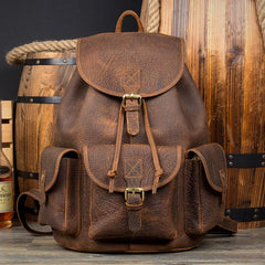 Fashion Brown Mens Leather 15inches Large Backpacks Travel Backpacks School Backpacks for men - imessengerbags