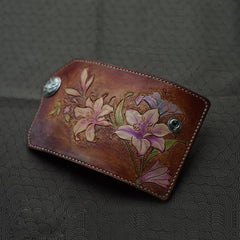 Handmade Leather Tooled Lily Flower Biker Mens Cool Car Key Wallet KeyChain for Men - imessengerbags