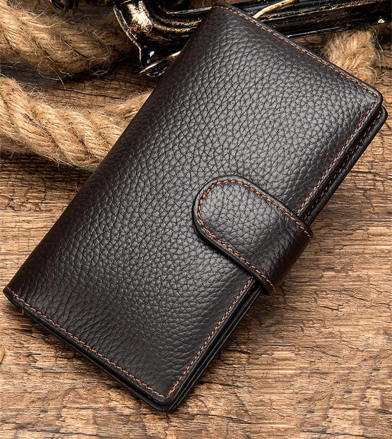 Black Leather Men's Wallet Trifold Long Wallet Multi Cards Long Wallet For Men - imessengerbags