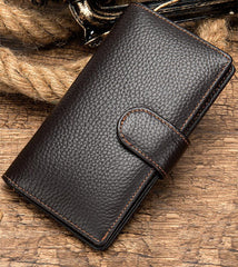 Black Leather Men's Wallet Trifold Long Wallet Multi Cards Long Wallet For Men - imessengerbags