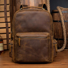 Fashion Brown Mens Leather 15-inch Computer Laptop Backpack Brown Travel Backpack School Backpacks for men