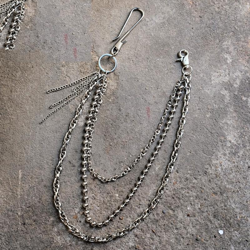 Badass Punk Triple Silver Tassel Mens Pants Chain Wallet Chain Long Jeans Chain Jean Chain For Men - imessengerbags