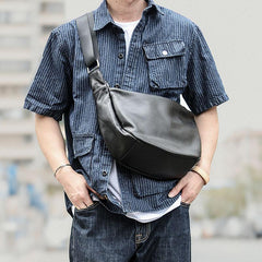 Black Leather Mens Saddle Courier Bag Messenger Bag Black Postman Bag For Men - imessengerbags