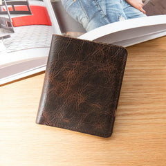 Dark Brown Leather Mens Small Wallets Bifold Vintage billfold Wallet Front Pocket Wallet for Men - imessengerbags