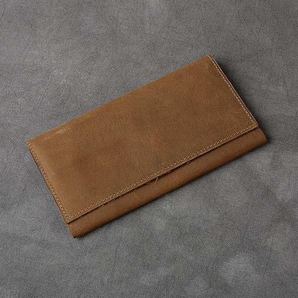 Brown Leather Mens Long Wallet Long Bifold Card Wallet For Men - imessengerbags