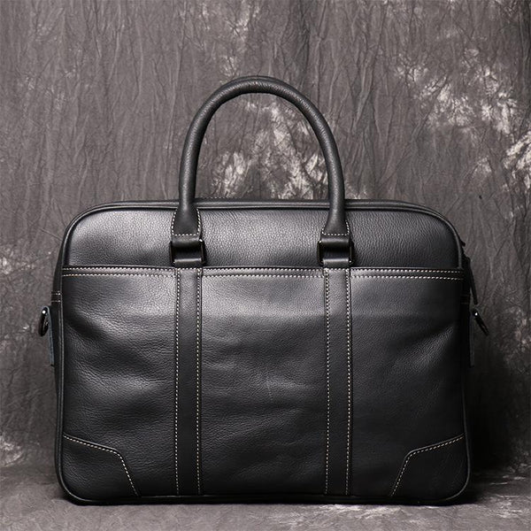 Black Leather Mens 15 inches Large Laptop Work Bag Handbag Briefcase Shoulder Bags Business Bags For Men - imessengerbags