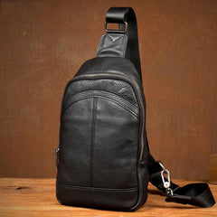 Black Leather Mens Cool Sling Bag Sling Pack Crossbody Pack Chest Bag for men - imessengerbags