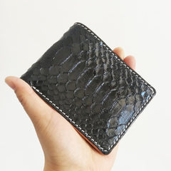 Handmade Cool Mens Black Snake Skin Small Wallet Yellow Slim billfold Wallets For Men