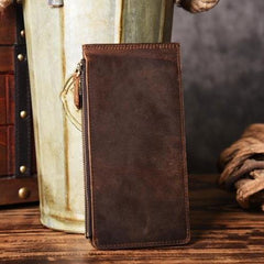 Handmade Leather Mens Cool Long Leather Wallet Card Clutch Wallet for Men