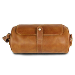 Brown Leather Mens Casual Bucket Shoulder Bag Barrel Messenger Bags Postman Bag For Men - imessengerbags