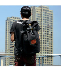 Cool Canvas Mens Khaki Barrel Travel Backpack Computer Backpack Hiking Backpack for Men - imessengerbags
