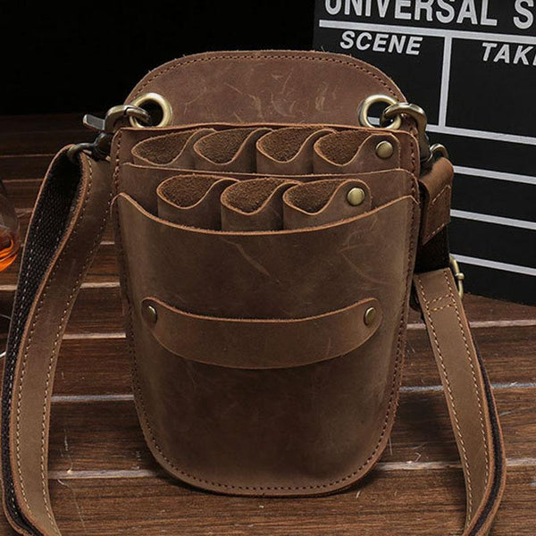 Cool Leather Mens Hairstylist Tool case barber pouch scissors case Belt Pouch - imessengerbags