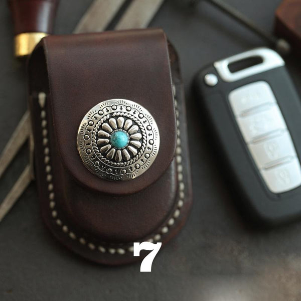 Dark Brown Handmade Genuine Leather Mens Car Key Case Car Key Holder For Men