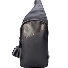 Casual Black Leather Mens Sling Bag Chest Bag Black Sling Shoulder Bag One Shoulder Backpack for Men - imessengerbags