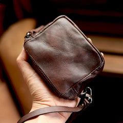 Cool Black Leather Mens Card billfold Wallet Coin Purse Wirstlet Zipper Small Wallet For Men - imessengerbags