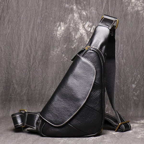 Cool Leather Black Sling Bag Men's Small Sling Pack Coffee Sling Backpack Small Courier Bag For Men