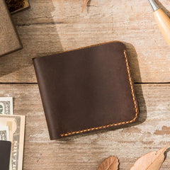 Cool Leather Mens Coffee Slim Small Wallet Bifold Vintage billfold Wallet for Men - imessengerbags