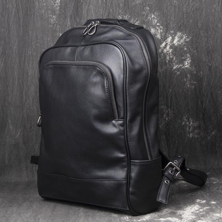 Cool Black Leather Mens Backpacks 15inch Laptop Backpacks School Backpack for Men - imessengerbags