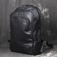 Cool Black Leather Mens Backpacks 15inch Laptop Backpacks School Backpack for Men - imessengerbags