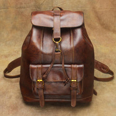 Vintage Lambskin Brown Leather Men's 14'' Laptop Backpack Black Satchel Backpack For Men - imessengerbags