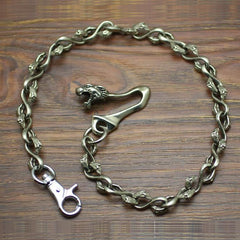 Cool Men's Handmade Dragon Skull Brass Biker Wallet Chain Pants Chain For Men - imessengerbags