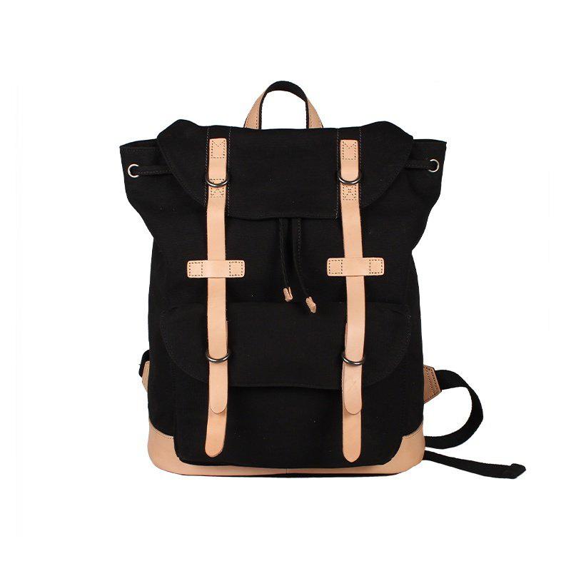 Black Fashion Canvas Leather Mens Laptop Backpack Navy Blue College Backpack Travel Backpack for Men - imessengerbags