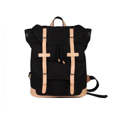 Black Fashion Canvas Leather Mens Laptop Backpack Navy Blue College Backpack Travel Backpack for Men - imessengerbags