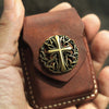 Cool Handmade Brown Leather Mens Zippo Lighter Case Heavy Armor Lighter Holder for Men