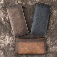 Vintage Brown Long Wallet Leather Mens Bifold Long Wallet Slim Long Wallet For Men - imessengerbags