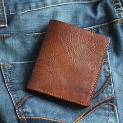 Cool Brown Leather Mens Vertical Small Wallet billfold Wallet Bifold Slim Wallet For Men - imessengerbags