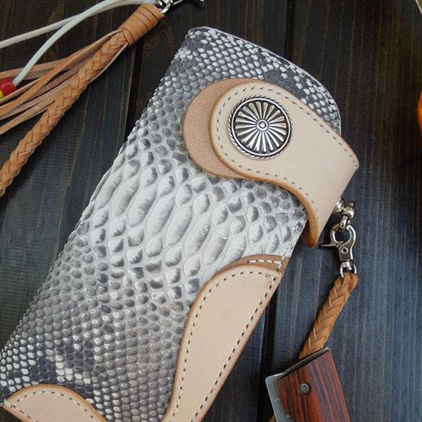 Handmade Leather Biker Wallet Mens Cool Chain Wallet Trucker Wallet with Chain - imessengerbags