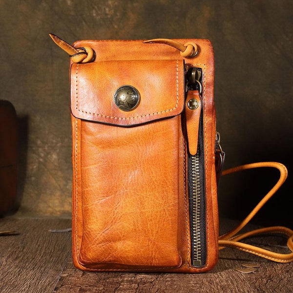 Handmade Leather Mens Brown MIni Side Bag Courier Bag Postman Phone Bag for men