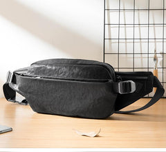 Black Casual Leather Mens 8inches Sling Bag Chest Bag Black One Shoulder Backpack for Men - imessengerbags