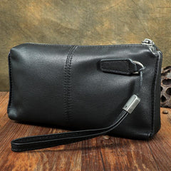 Tan Leather Mens Long Clutch Wallet Leather Wallet Black Wristlet Clutch Wallet for Men - imessengerbags