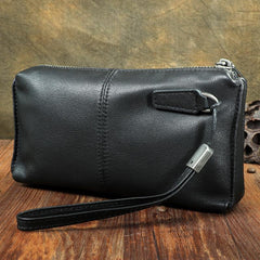 Tan Leather Mens Long Clutch Wallet Leather Wallet Black Wristlet Clutch Wallet for Men