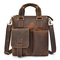 Brown Leather Mens Vintage Work Bag Handbag Briefcase Shoulder Bags Business Bags For Men - imessengerbags